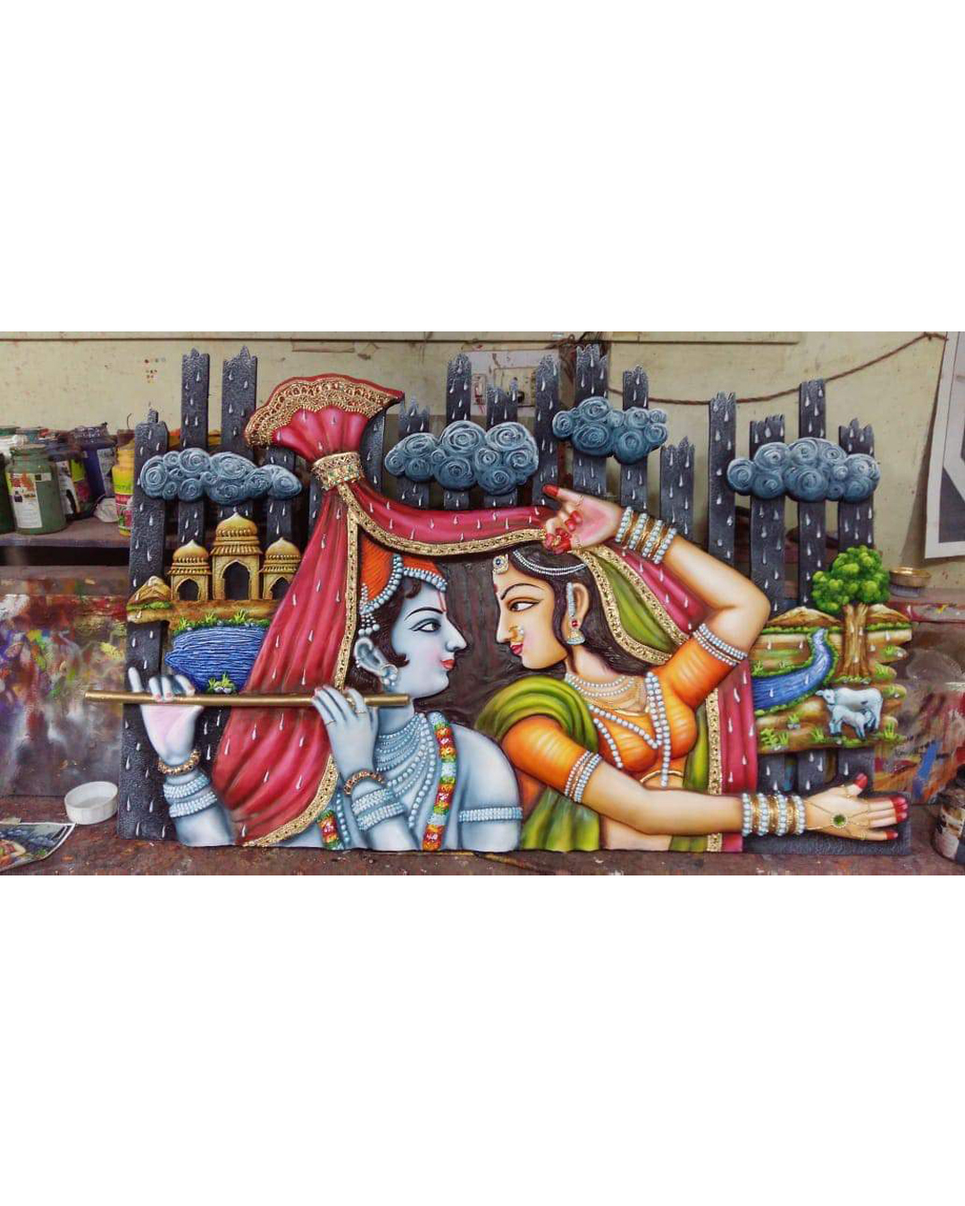 Riddhi Siddhi Art Creations - Vibrant Polychrome Gopi Raas Leela Painting Mural